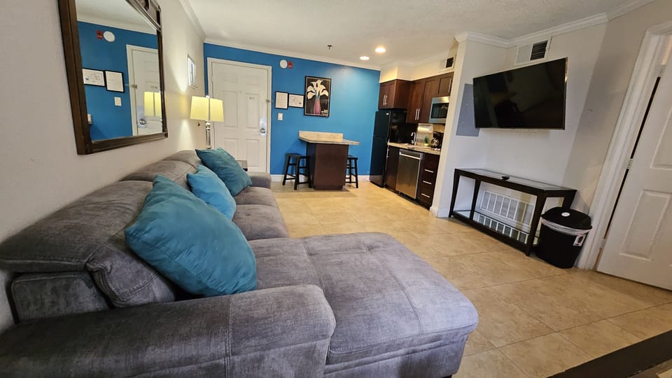 Cozy sofa bed and a new smart TV with all your favorite streaming apps!