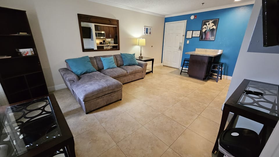 Cozy sofa bed and a new smart TV with all your favorite streaming apps!
