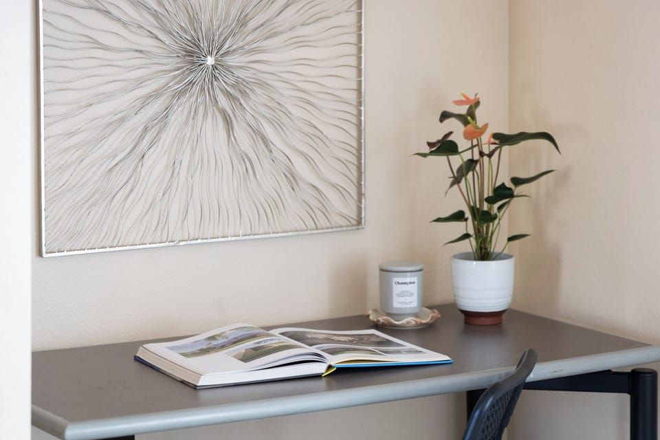 Convenient desk space.