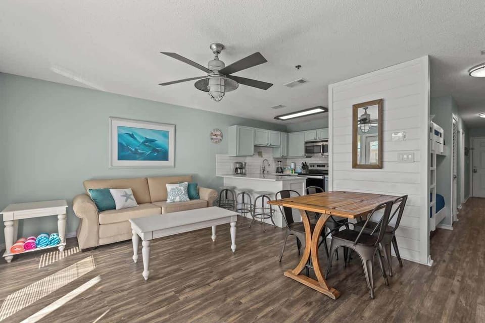 Our living room area is modern meets beachy! 