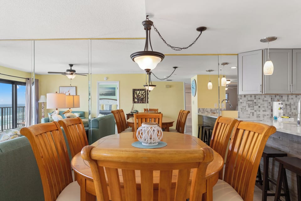 Dining Room Table with Seating for Six and Counter Seating for Three