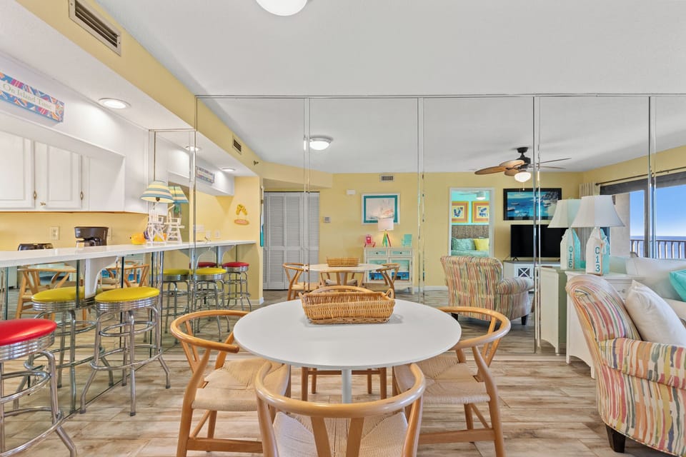 Dining Table with Seating for Four and Counter Seating for Two