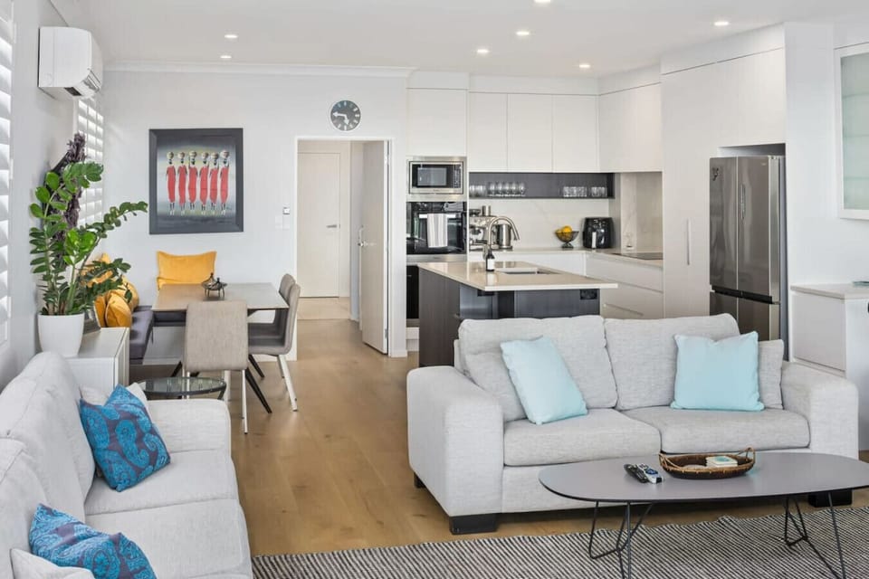 Living room, dining and kitchen area
