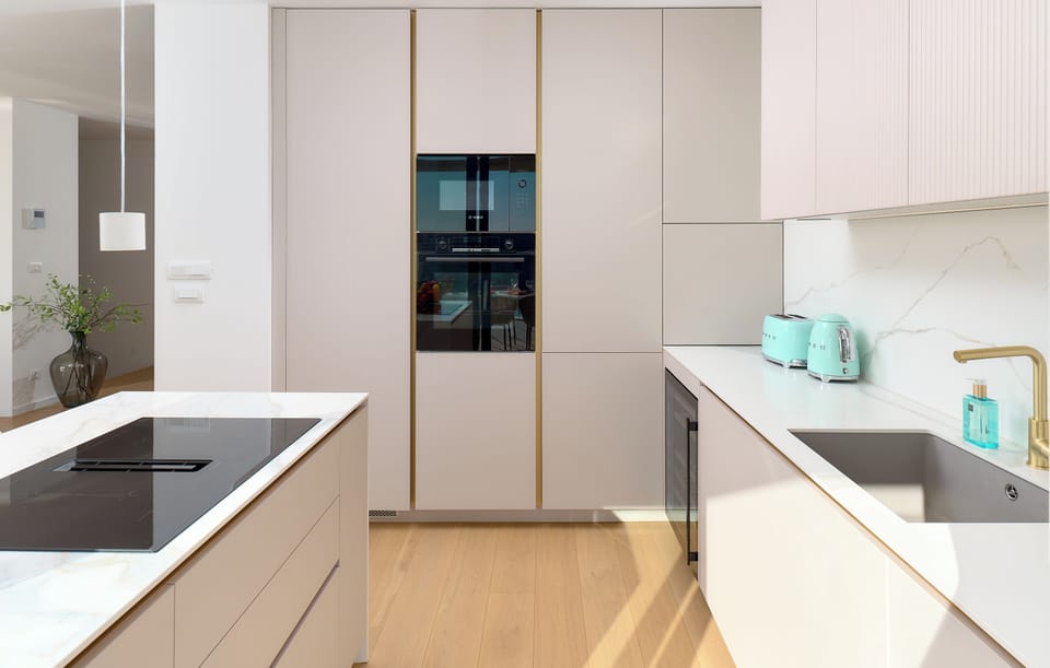 Deluxe Apartment | Private kitchen | Fridge, microwave, oven, stovetop