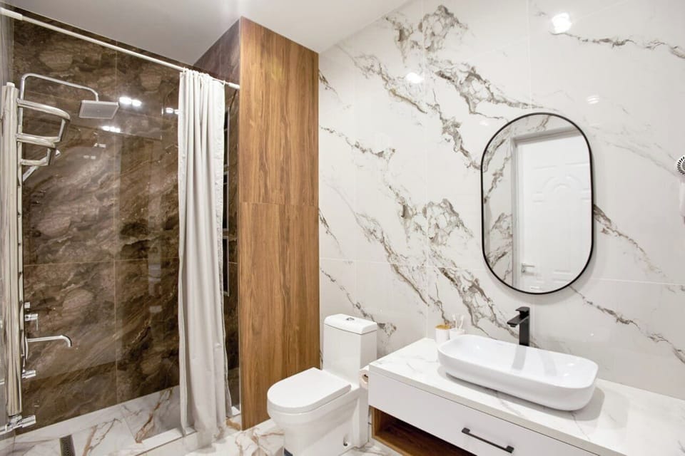 Deluxe Double Room | Bathroom | Hair dryer, towels, soap, shampoo