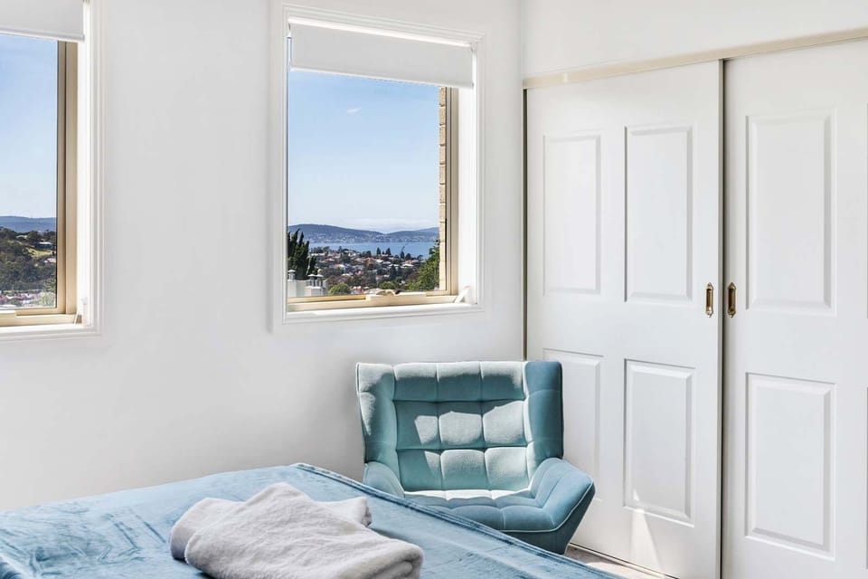 View from the masterbedroom over Hobart to the water.