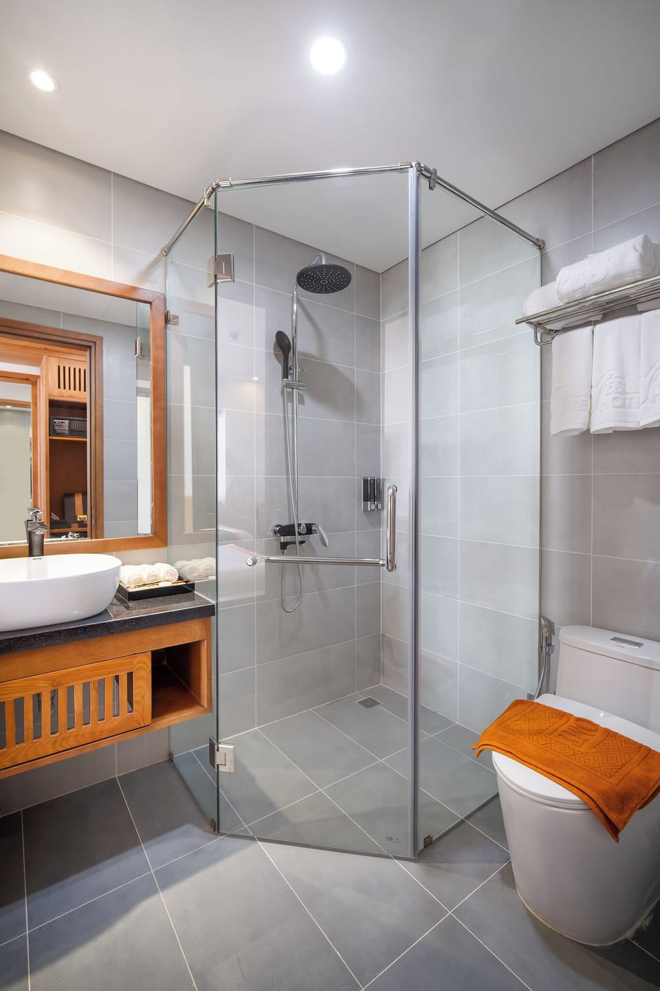 Shower, hair dryer, slippers, bidet