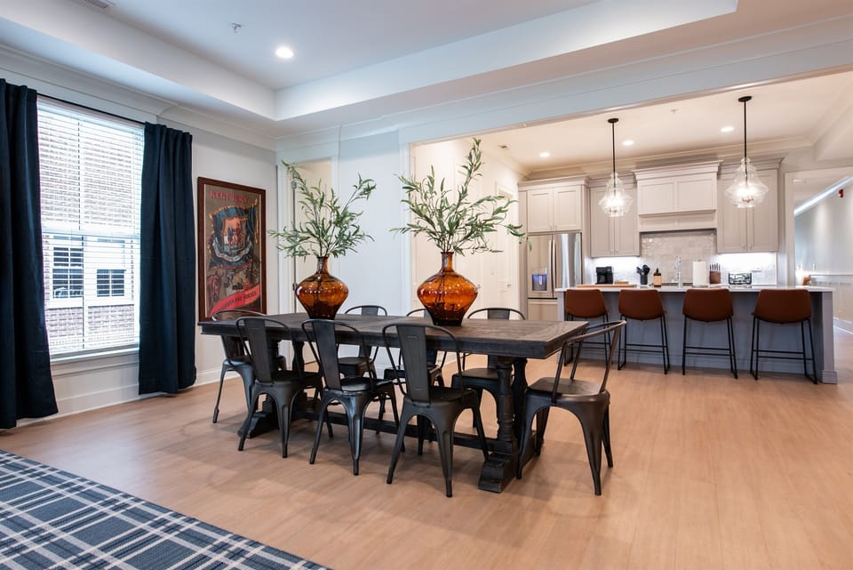 The dining table gives you access to every thing important during family or friends gatherings. Including the Half Bathroom that is located just behind the table.
