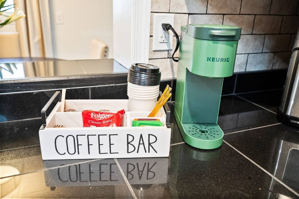Start your day right with coffee or tea, complete with a variety of sweeteners