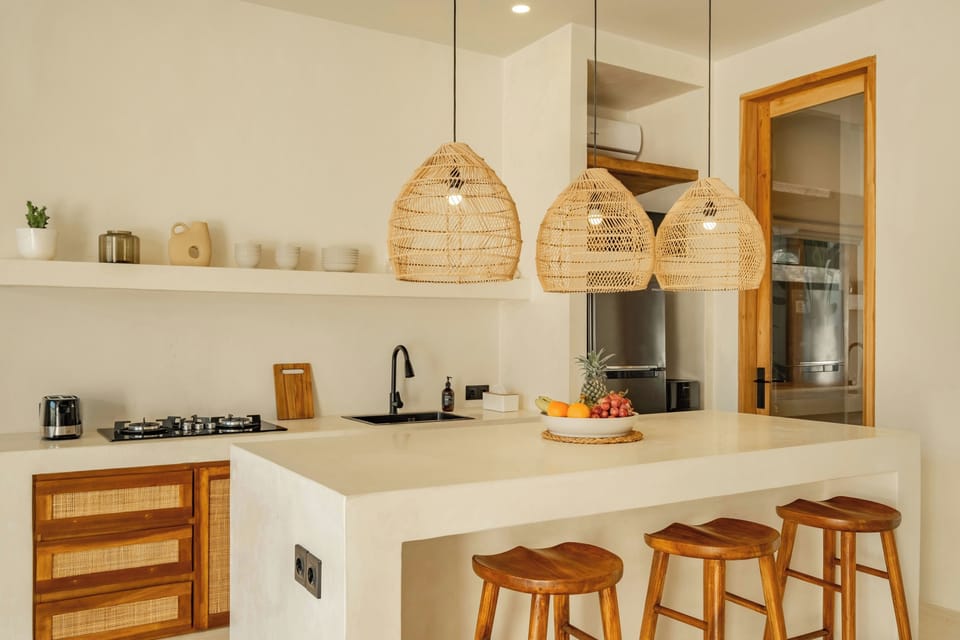 Deluxe Villa, 3 Bedrooms, Patio, Pool View | Private kitchen | Fridge, electric kettle, toaster, cleaning supplies
