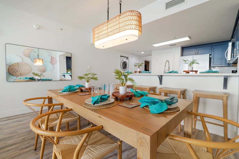 Just off the kitchen is the the dining room, aka the heart of the condo, where conversations linger long after the plates are cleared.