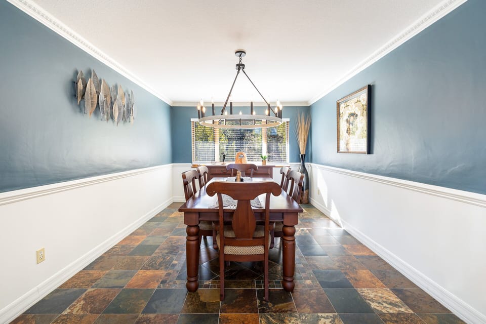 Indoor dining table for 6 and outdoor patio seating