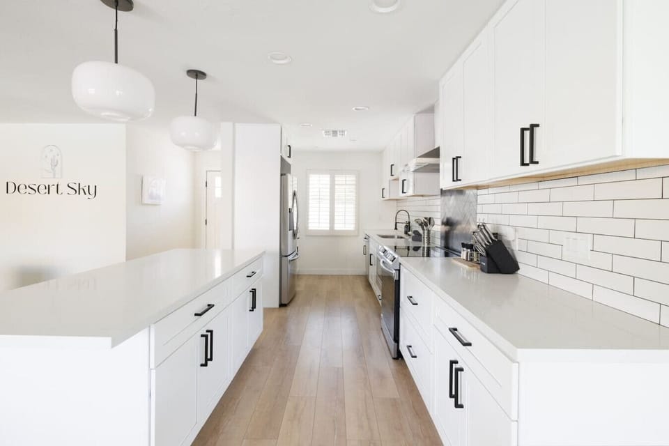 Our modern kitchen is fully equipped with everything you’d need to cook any meal you want.