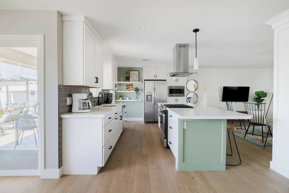 Fully equipped kitchen ready for group meals and morning coffee.