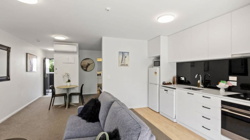 Open plan apartment with sofa bed for extra guest or family