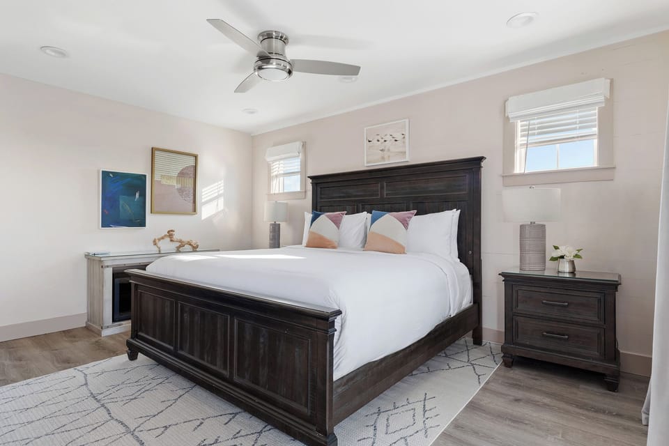 Clean and comfortable primary bedroom.