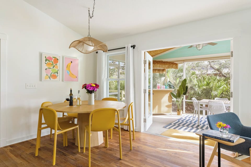 Enjoy easy access to the front porch and tiki bar.