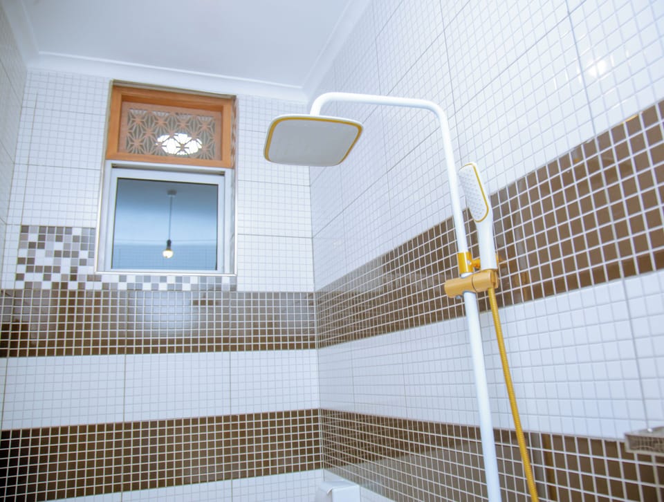 Combined shower/tub, bathrobes, slippers, bidet