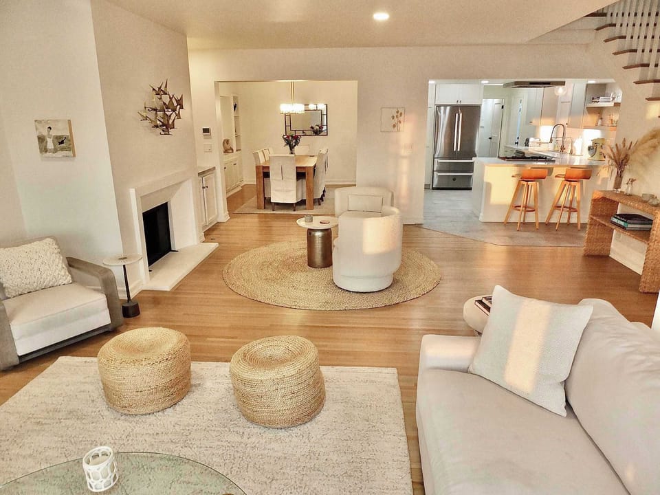 Curl up by the stylish living room & enjoy a movie night