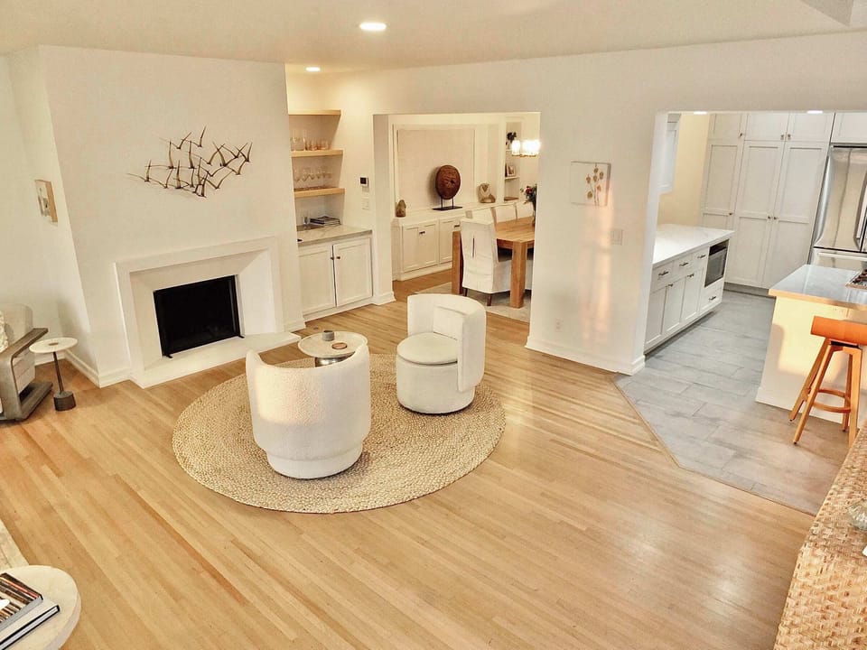 Curl up by the stylish living room & enjoy a movie night