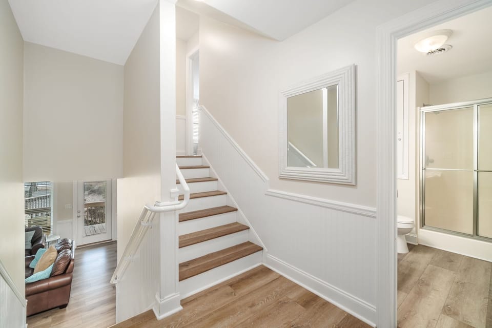 Head up the stairs to the 2nd level which consists of 2 bedrooms and 1 hall bath