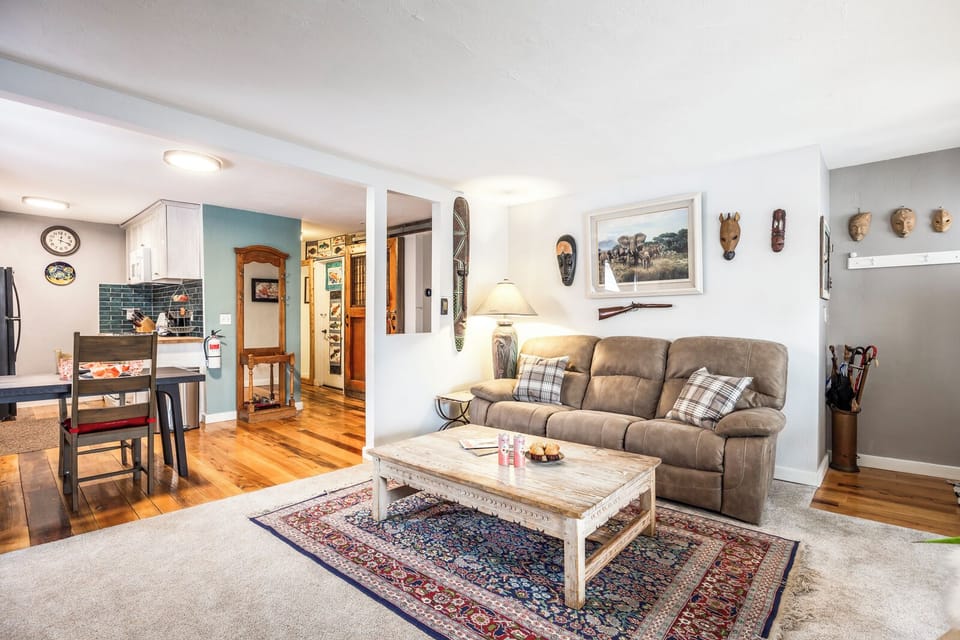 A cozy seating area to warm up by the fire!