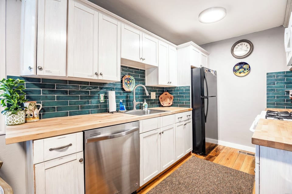 Our fully stocked kitchen, we have everything you would need for a weekend stay.