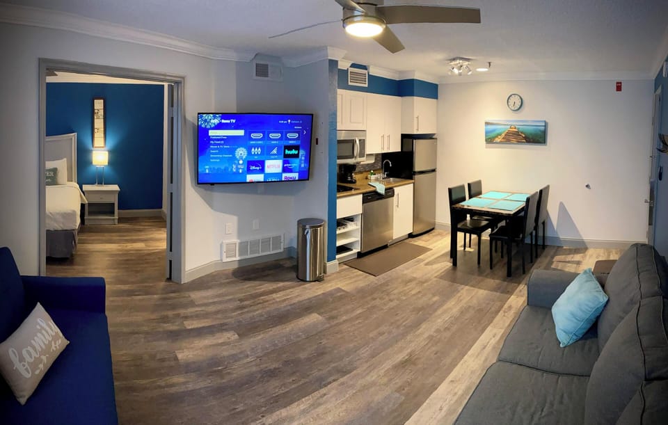 Cozy sofa bed, a twin sofa bed, and a new smart TV