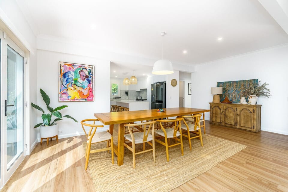 Spacious 8-seater dining table in an open-concept area