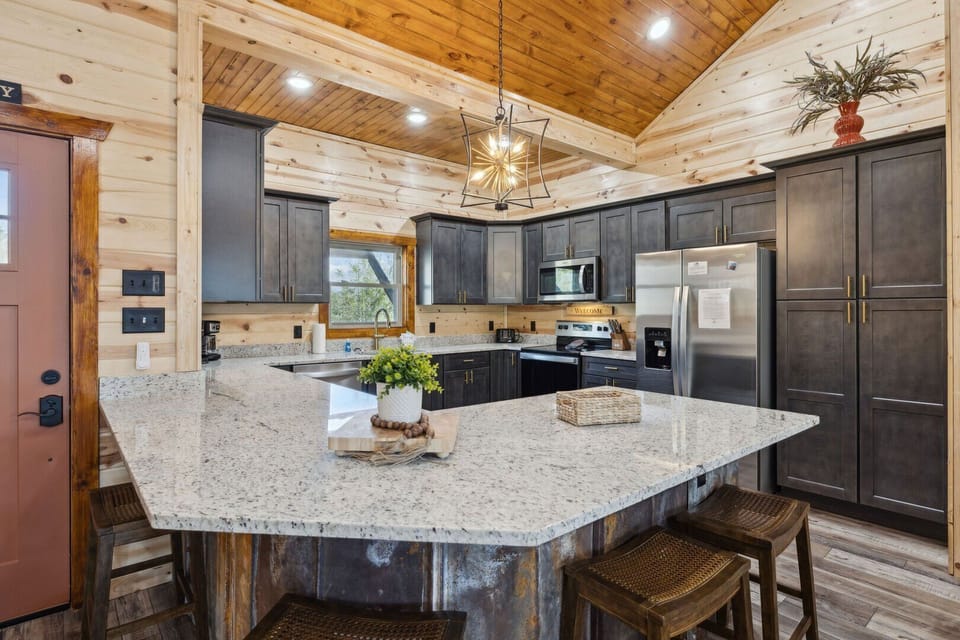 Modern kitchen with stainless steel appliances and ample counter space