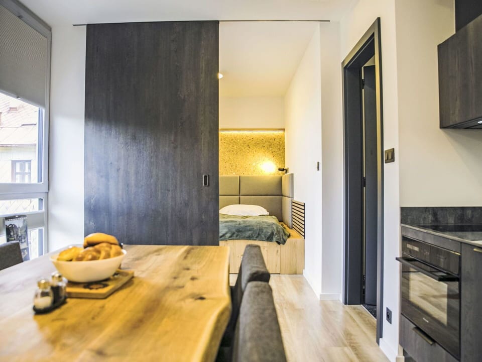 Interior Design, Furniture, Flooring, Wall, Floor, Wood, Ceiling, Apartment, Room, Bedroom