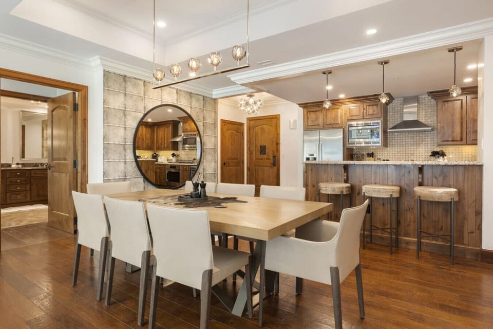 Contemporary dining space with seating for 8