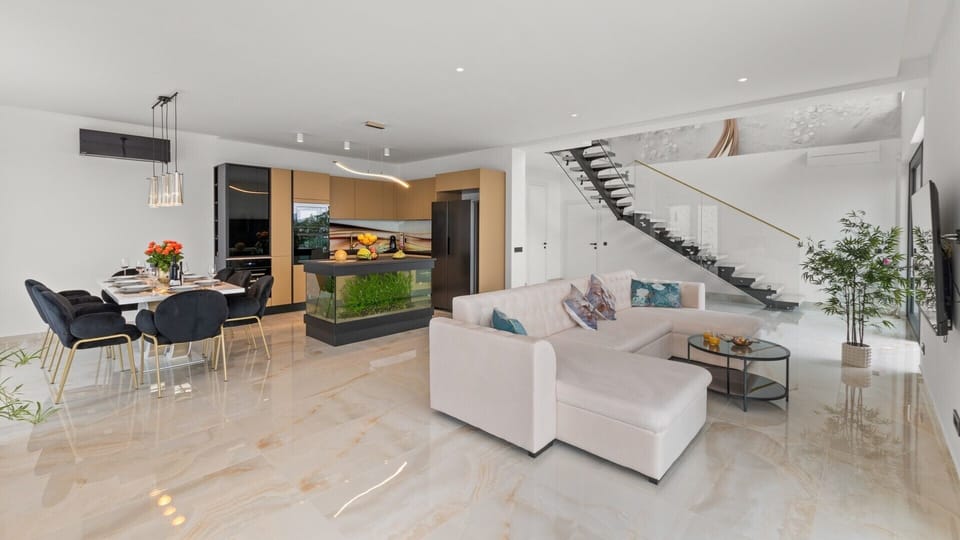 Living room kitchen and dining area of Villa Gabi
