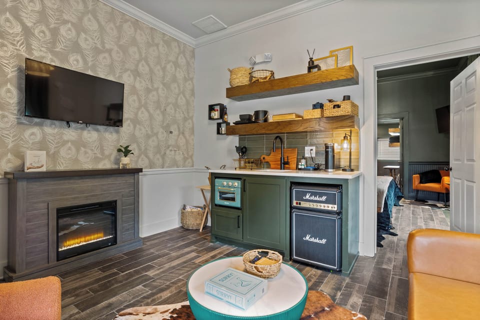 Separate living room with sofa sleeper and tiny kitchen-all you need for light meals