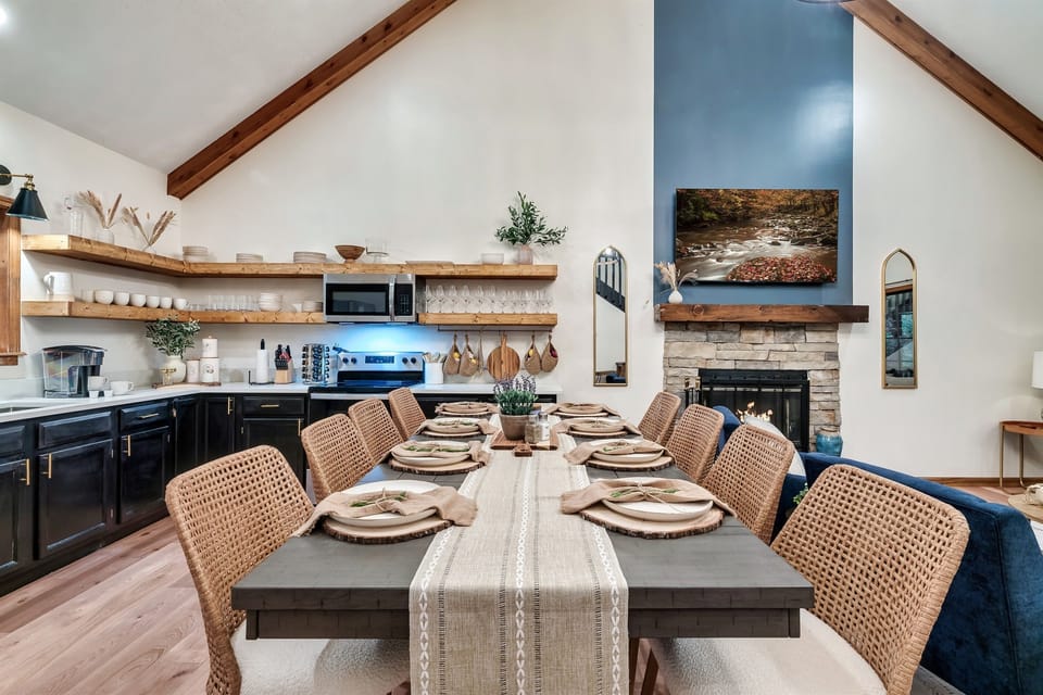 Seating for 8 at the dining table plus an additional table for 4.