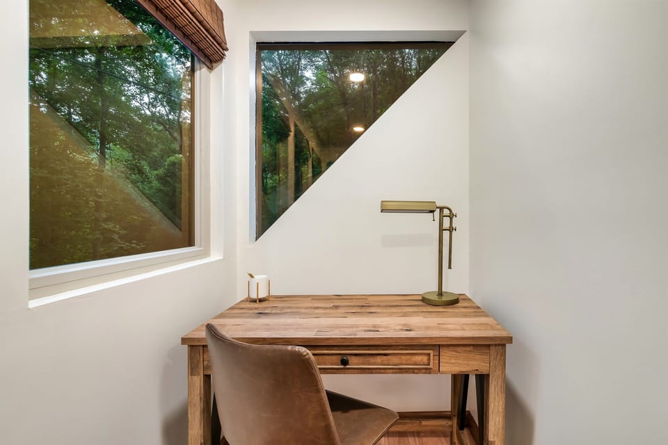 Private workspace nook in the en suite for remote work.