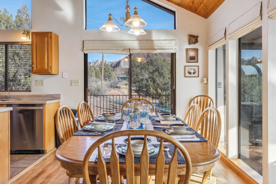 Dining area has seating for seven guests