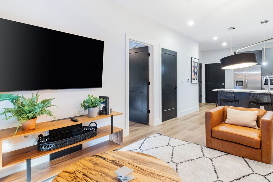 Watch a movie on the large flat-screen TV.