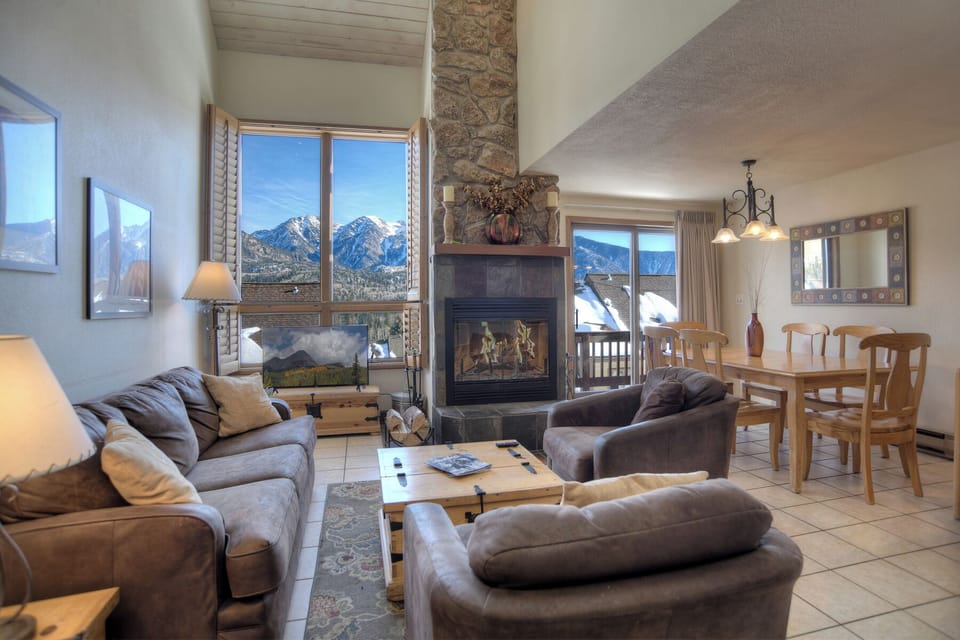 Main Living Space - Wood burning fireplace, TV and awesome views