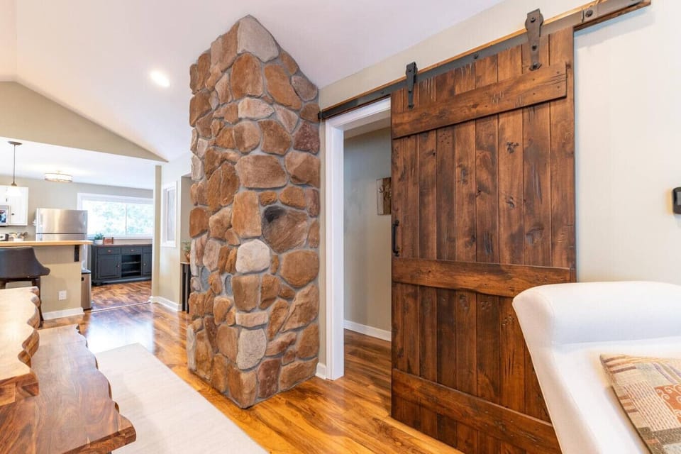 Elegant wooden sliding door, blending style and functionality.