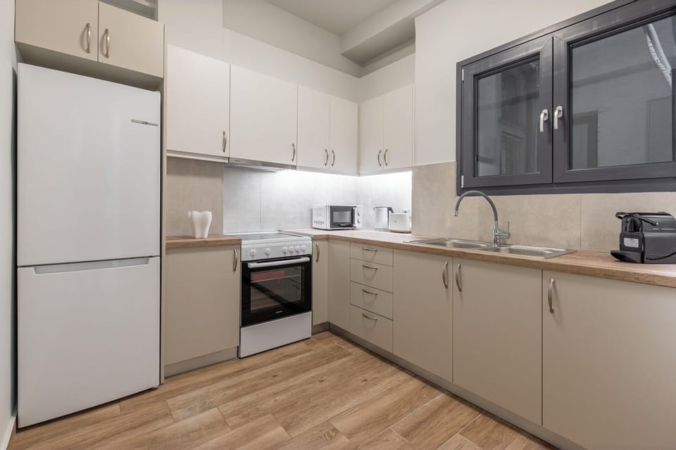 Luxury Apartment, City View | Private kitchen | Full-size fridge, microwave, oven, stovetop