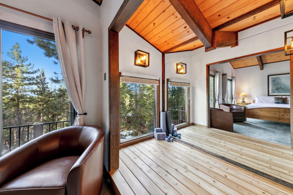 Wake up and stretch in the primary bedrooms yoga area