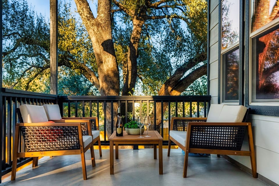 Start the day with fresh coffee on the fairy tale porch.