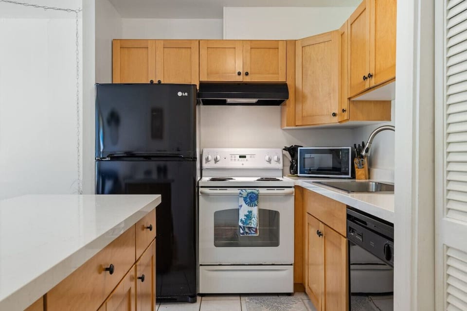 Compact kitchen setup ready for quick meals & easy prep.