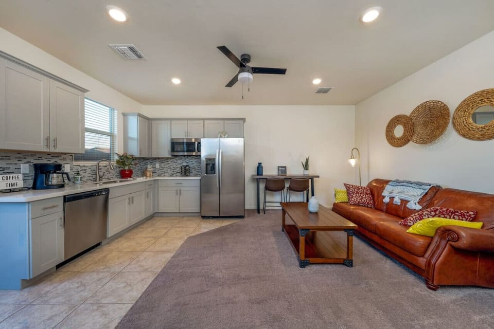 Attached apartment: View of living area from the bedroom hallway