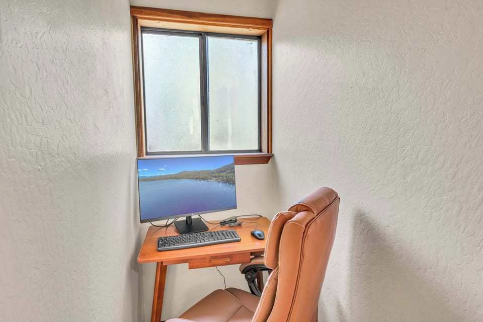 Bedroom 3: Queen bed with access to exterior deck, desk and PC