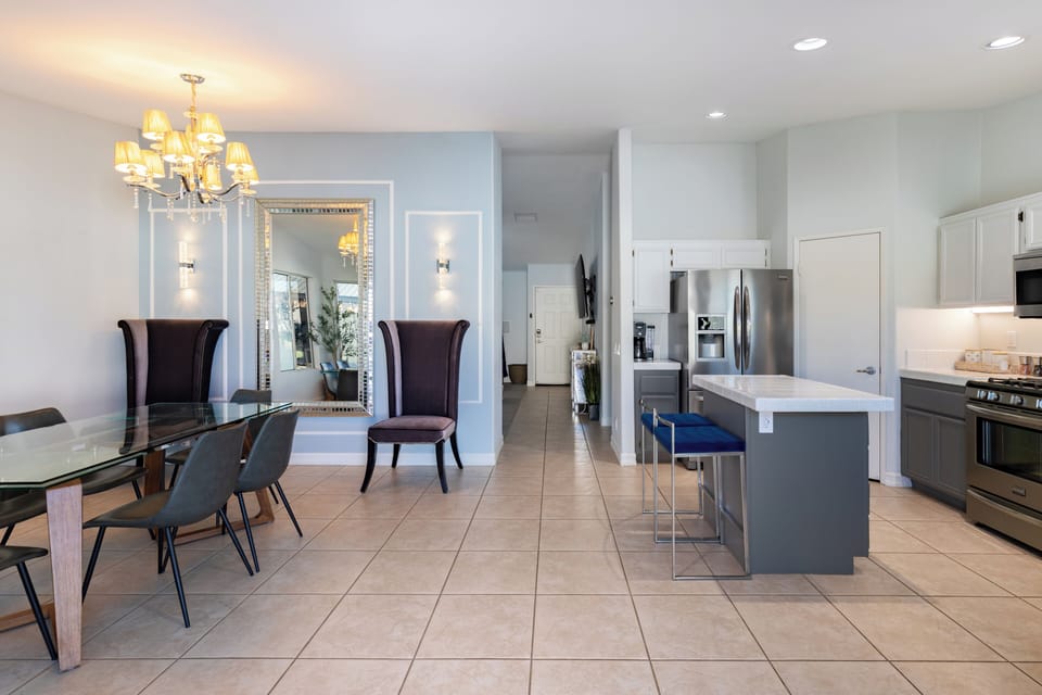 Transition seamlessly from kitchen to dining area.