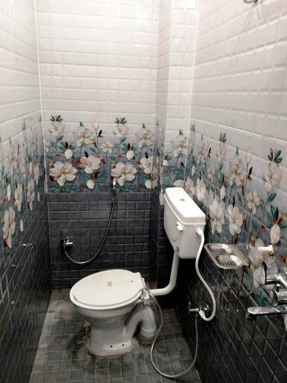 Shower, slippers, towels, soap