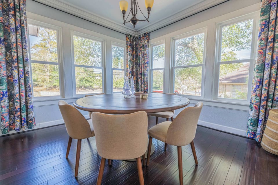 "Enjoy delicious meals and great company in this stylish and inviting room."

