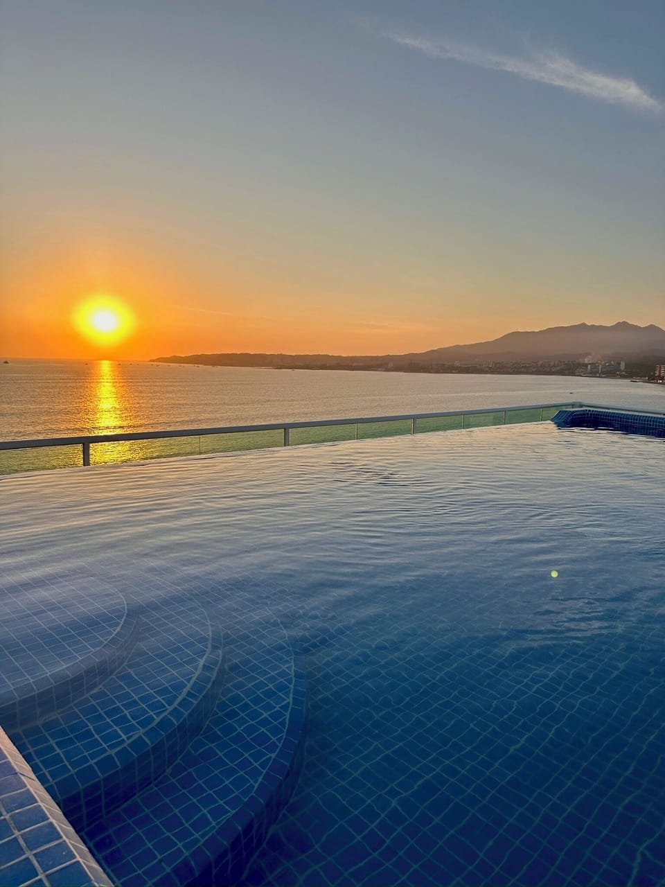 Rooftop infinity pool at sunset
